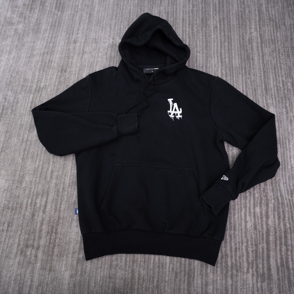 New Era Hoodie Mens Medium Black Los Angeles Dodgers Drip Logo Pullover